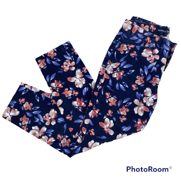 Khakis By Gap Women's Slim City Floral Print Crop Chino Pants Size 0 Blue Pink - Picture 1 of 7